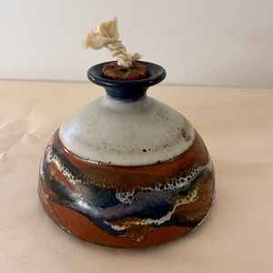 Art Pottery Decorative Glazed Small Oil Lamp Pottery. Signed